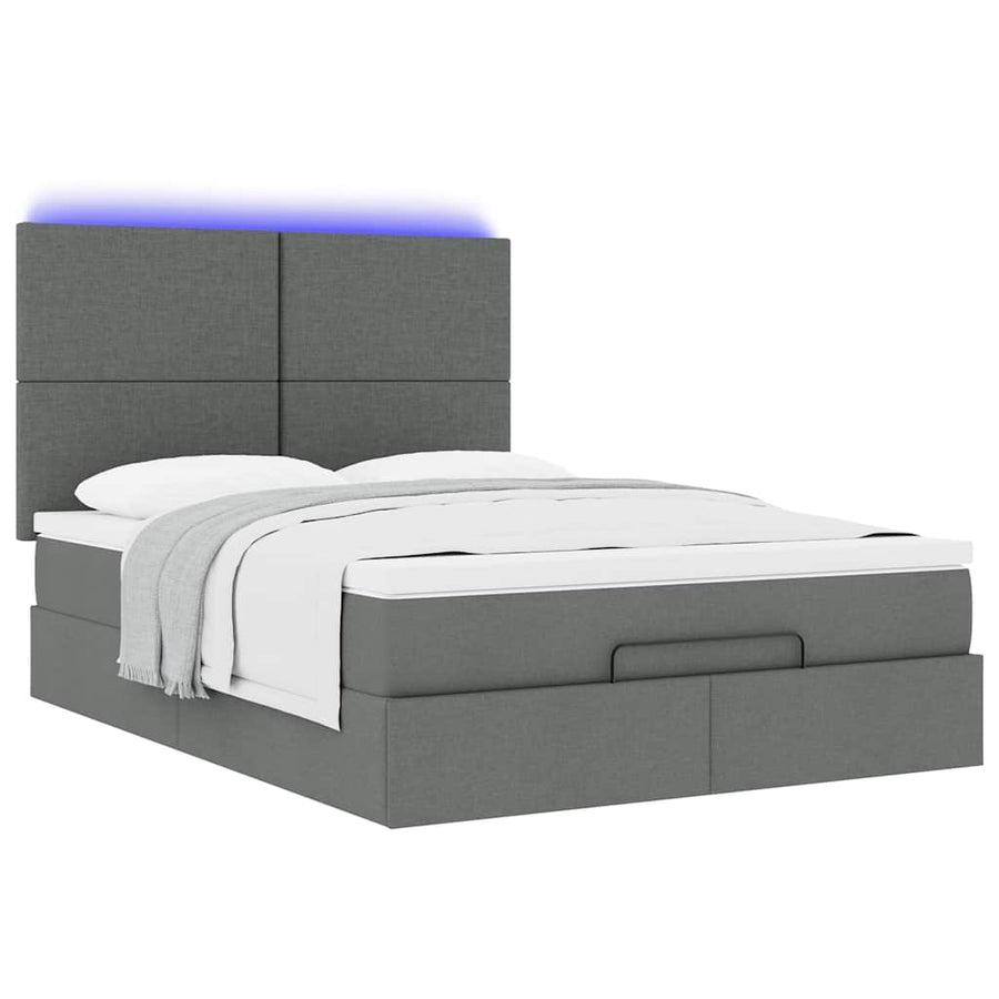 Ottoman bed met matras en LED's 140x200cm stof donkergrijs