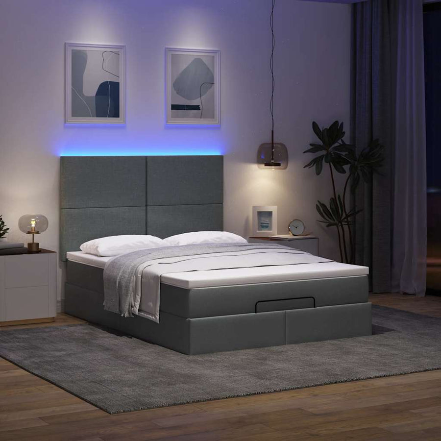 Ottoman bed met matras en LED's 140x200cm stof donkergrijs