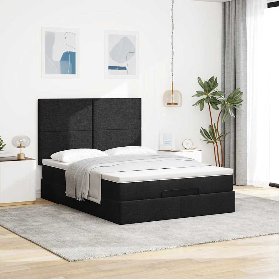 Ottoman bed met matras en LED's 140x200cm stof zwart