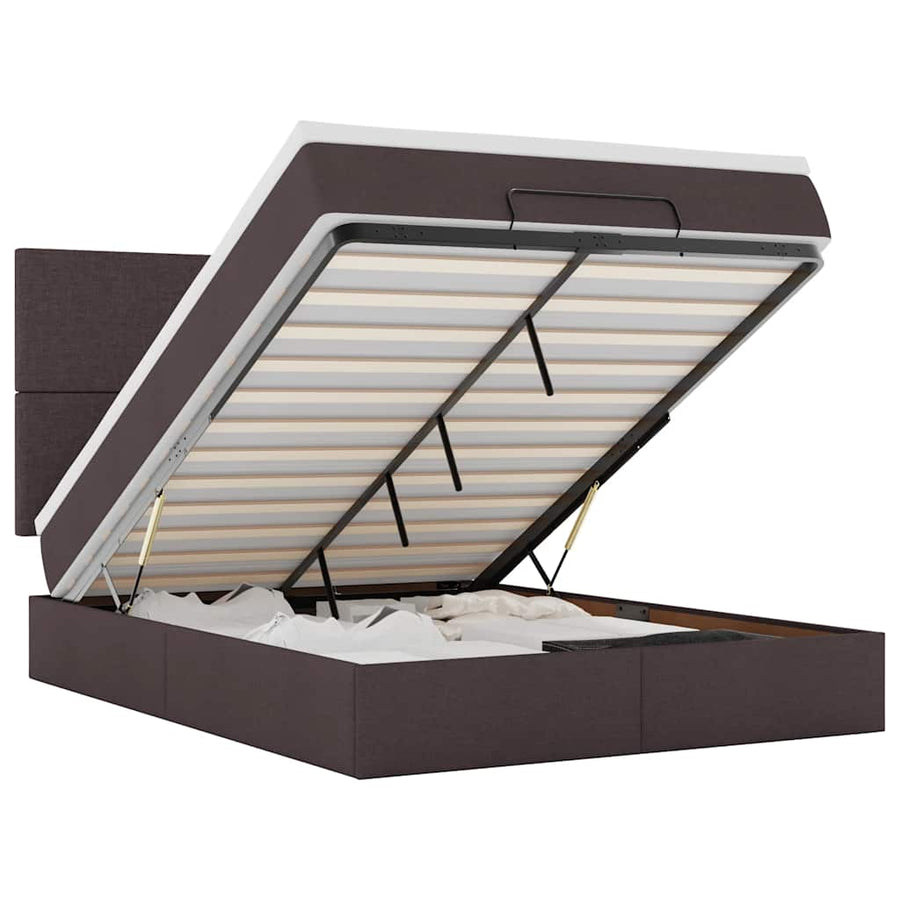 Ottoman bed met matras en LED's 140x200cm stof donkerbruin