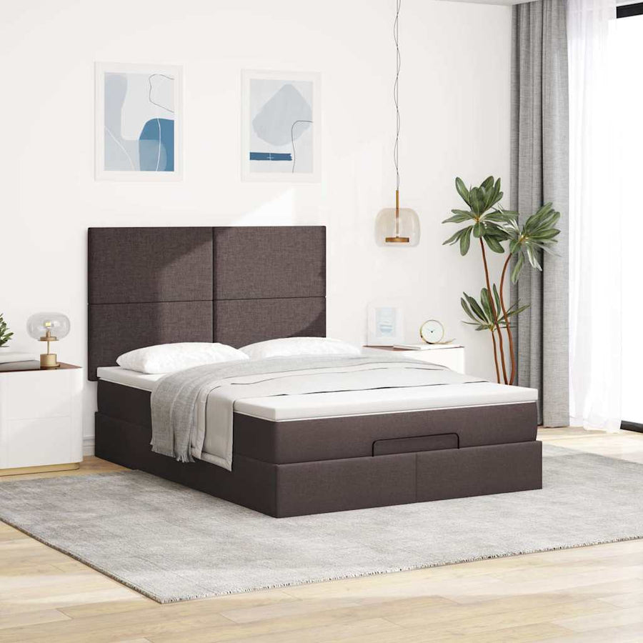 Ottoman bed met matras en LED's 140x200cm stof donkerbruin