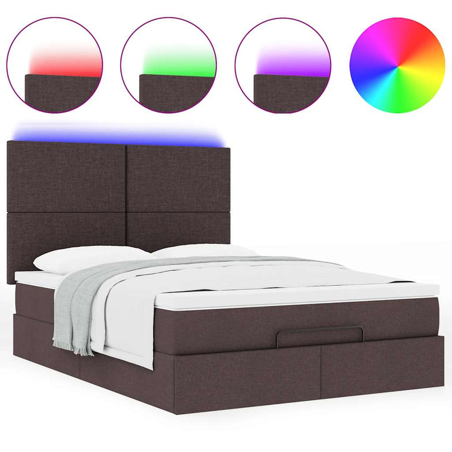 Ottoman bed met matras en LED's 140x200cm stof donkerbruin