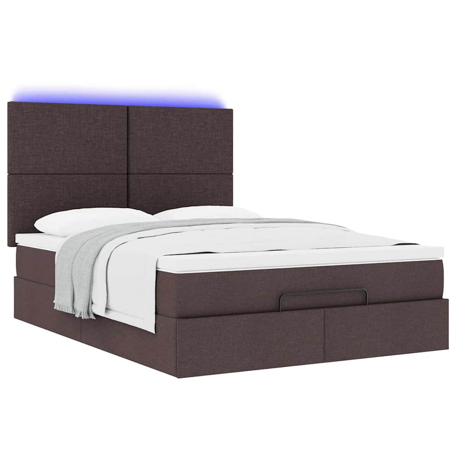 Ottoman bed met matras en LED's 140x200cm stof donkerbruin