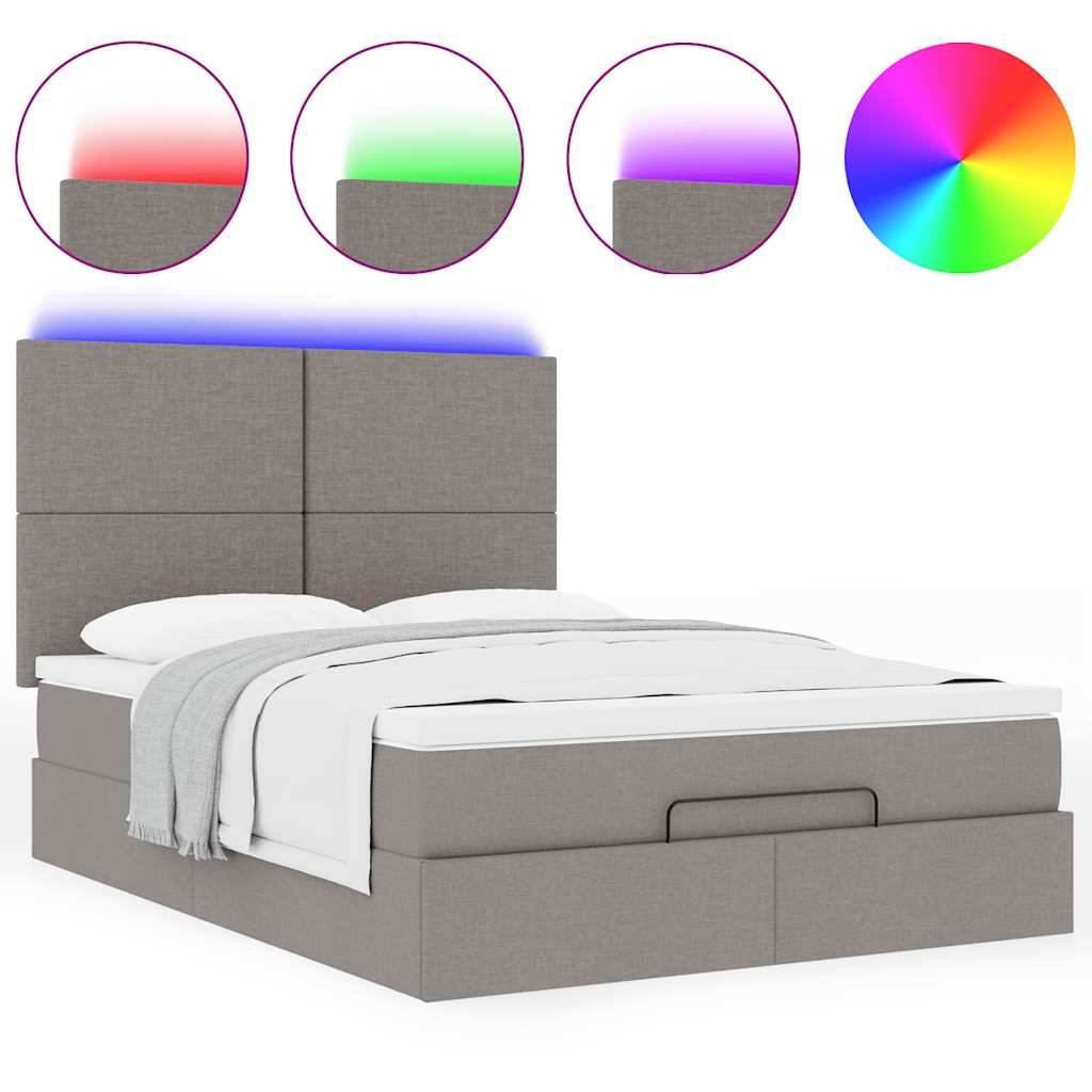 Ottoman bed met matras en LED's 140x200cm stof taupe