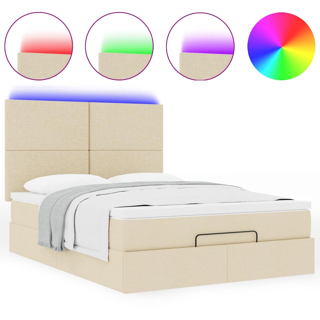 Ottoman bed met matras en LED's 140x200cm stof crèmekleurig