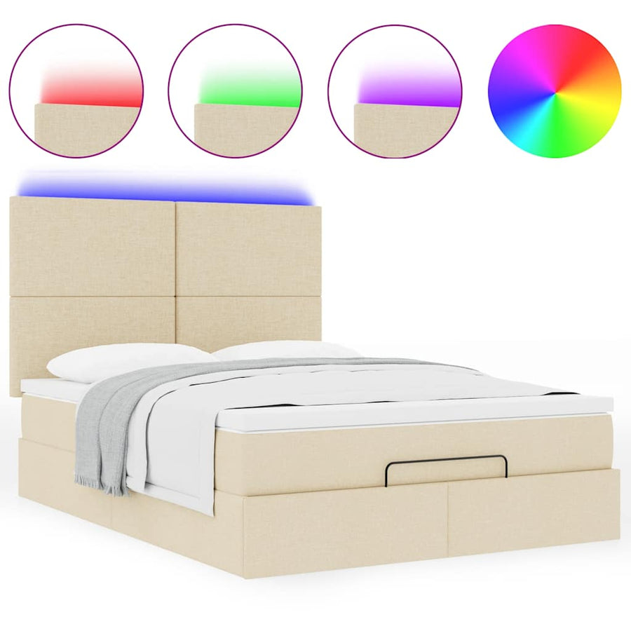 Ottoman bed met matras en LED's 140x200cm stof crèmekleurig