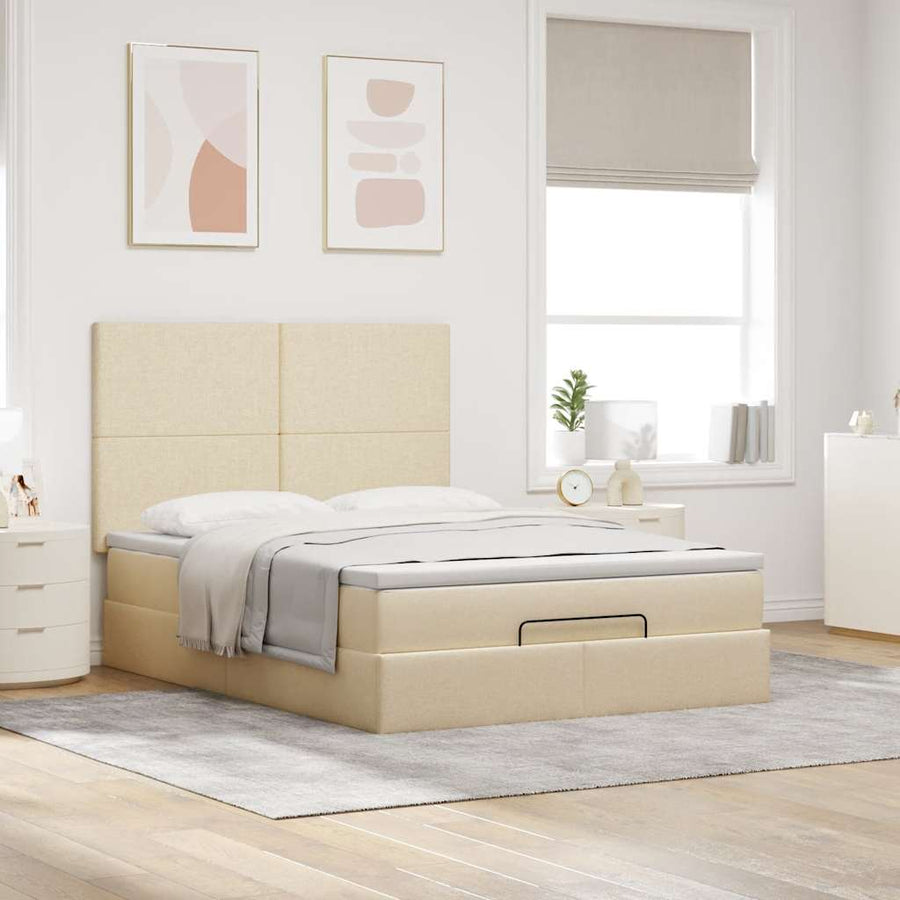 Ottoman bed met matras en LED's 140x200cm stof crèmekleurig