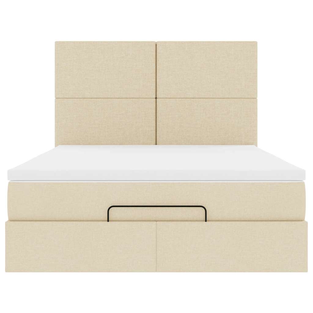 Ottoman bed met matras en LED's 140x200cm stof crèmekleurig