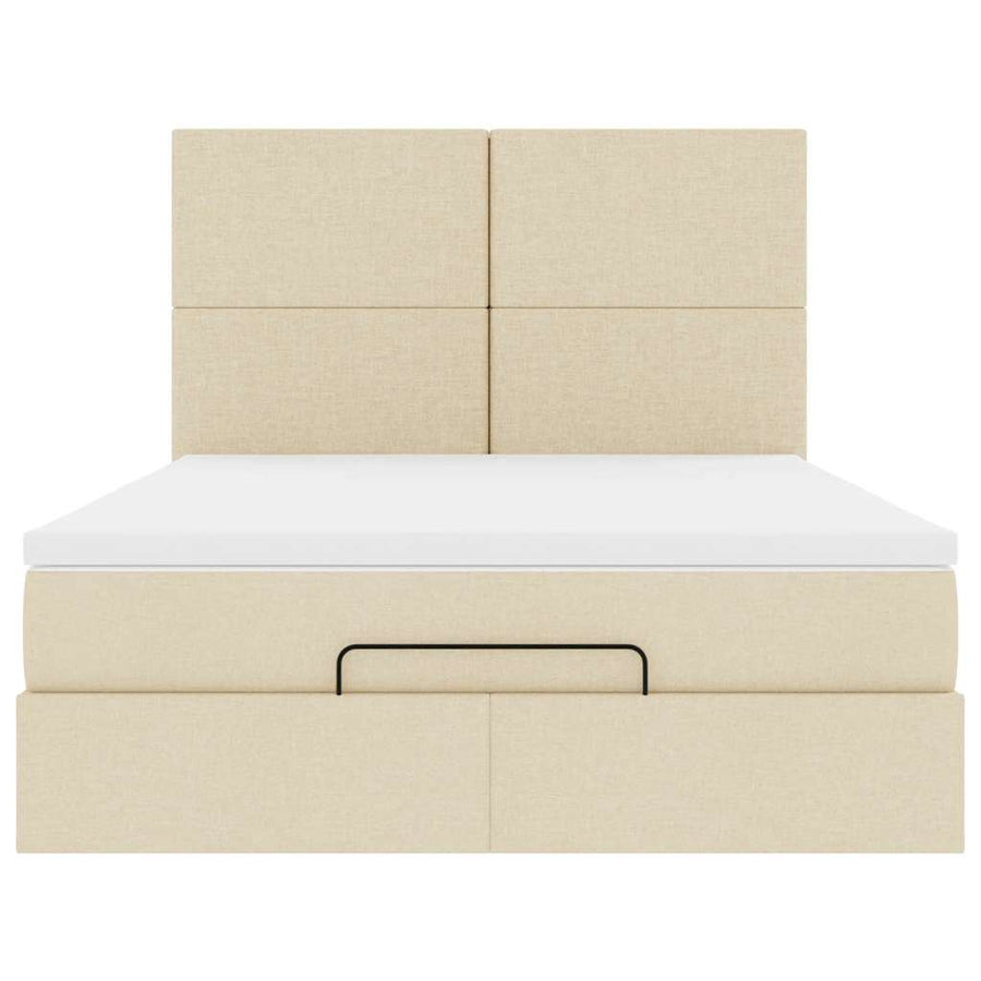 Ottoman bed met matras en LED's 140x200cm stof crèmekleurig