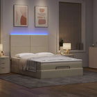 Ottoman bed with mattress and LEDs 140x200cm fabric cream