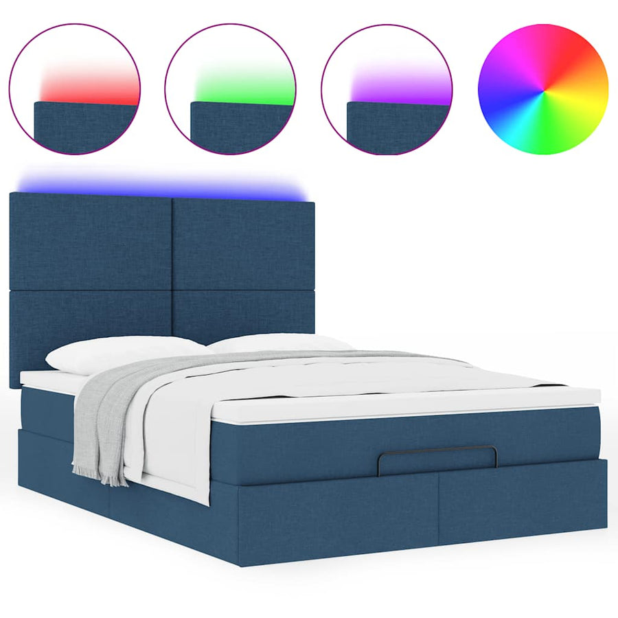 Ottoman bed met matras en LED's 140x200cm stof blauw