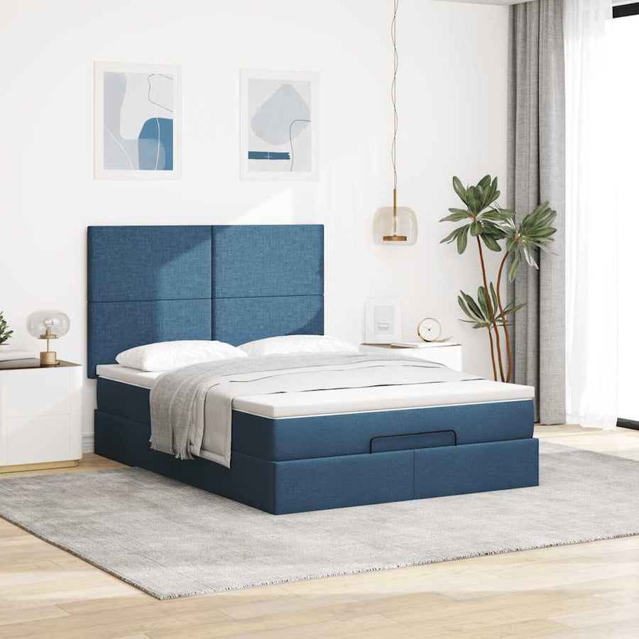 Ottoman bed met matras en LED's 140x200cm stof blauw
