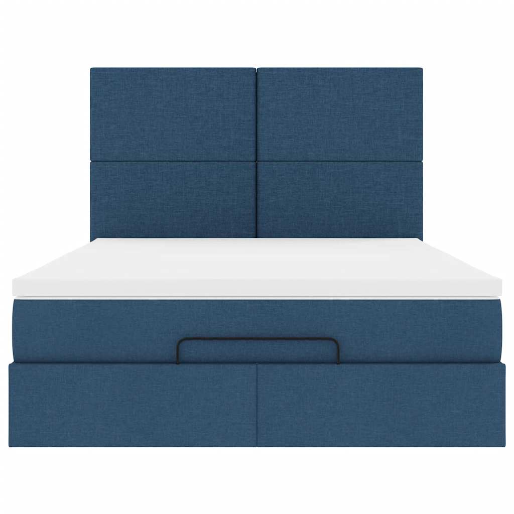 Ottoman bed met matras en LED's 140x200cm stof blauw