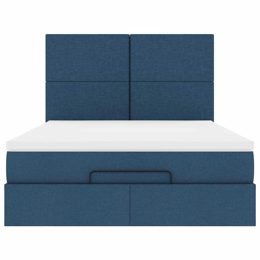 Ottoman bed met matras en LED's 140x200cm stof blauw