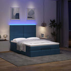 Ottoman bed with mattress and LEDs 140x200cm blue fabric