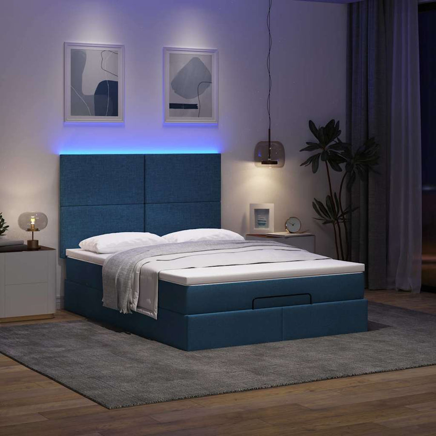 Ottoman bed met matras en LED's 140x200cm stof blauw