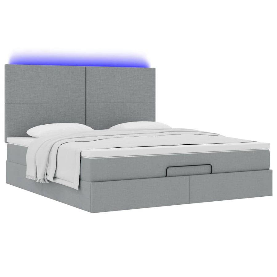 Ottoman bed met matras en LED's 160x200cm stof lichtgrijs