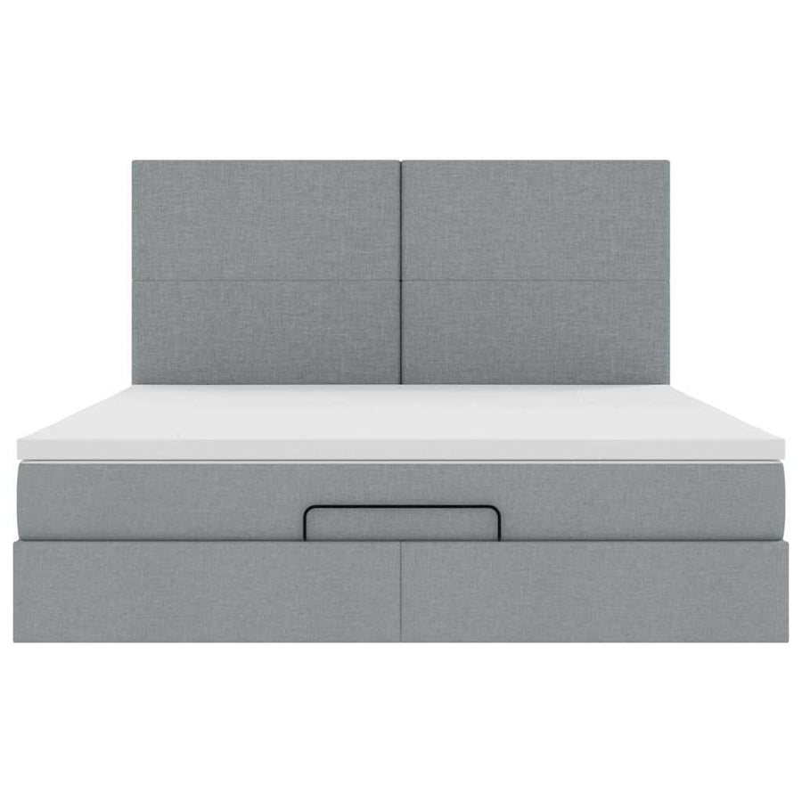 Ottoman bed met matras en LED's 160x200cm stof lichtgrijs