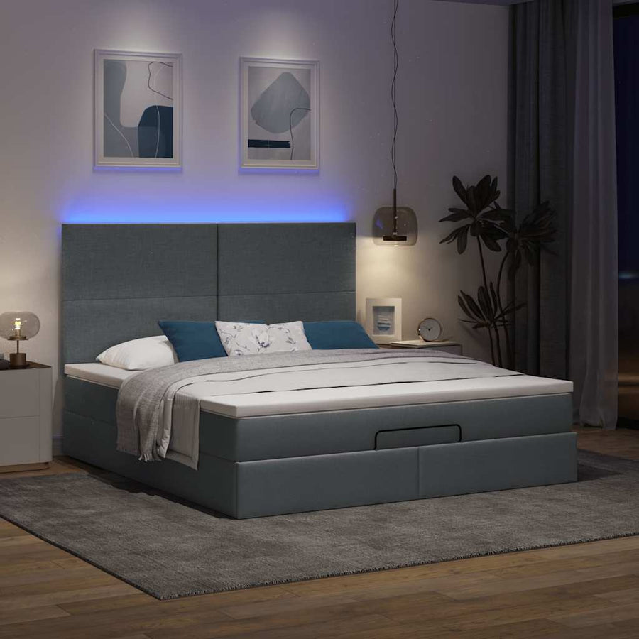 Ottoman bed met matras en LED's 160x200cm stof donkergrijs
