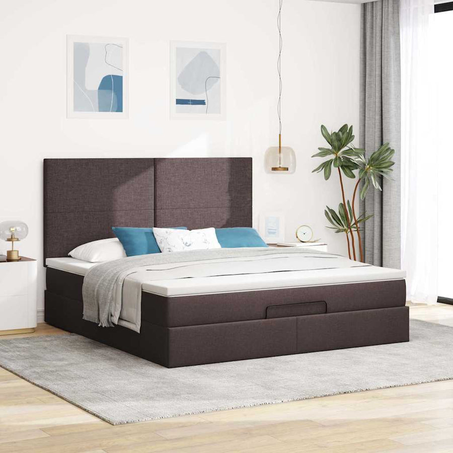 Ottoman bed met matras en LED's 160x200cm stof donkerbruin