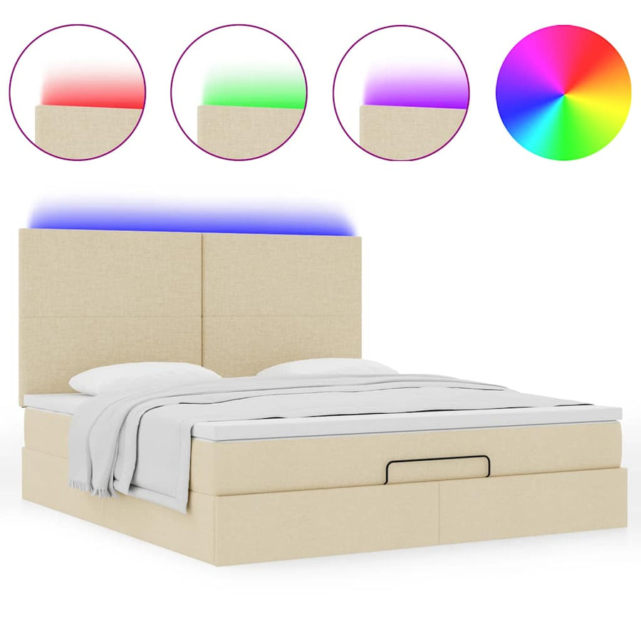 Ottoman bed met matras en LED's 160x200cm stof crèmekleurig
