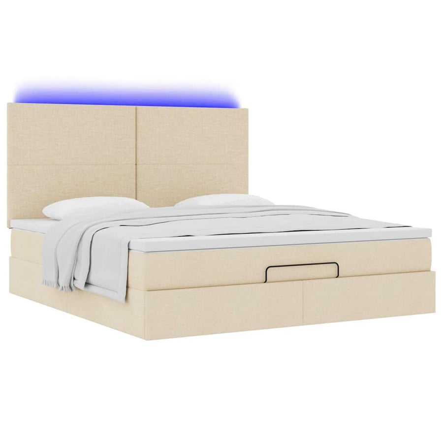 Ottoman bed met matras en LED's 160x200cm stof crèmekleurig