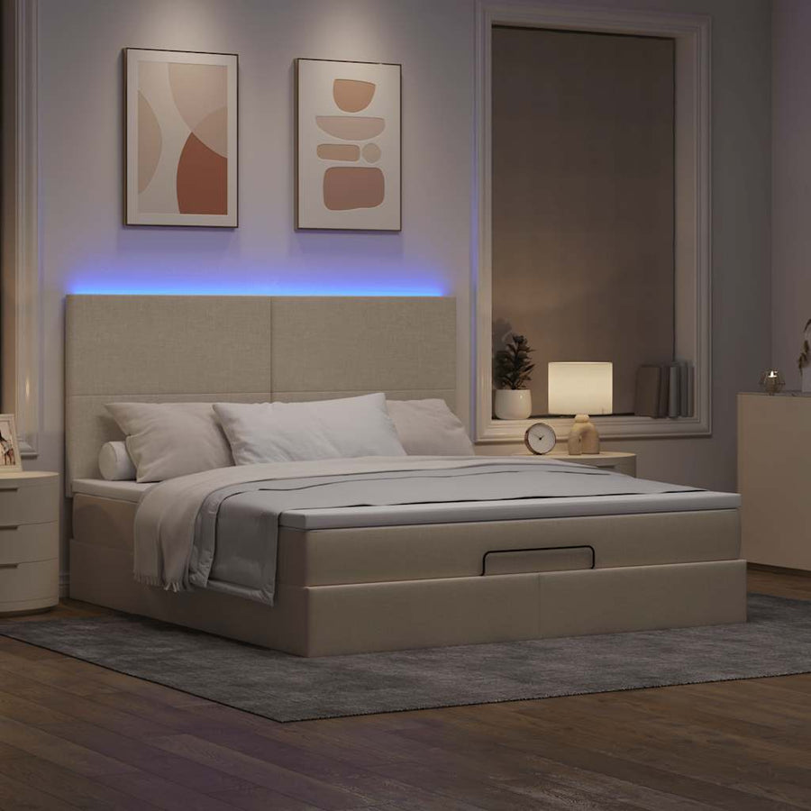 Ottoman bed met matras en LED's 160x200cm stof crèmekleurig