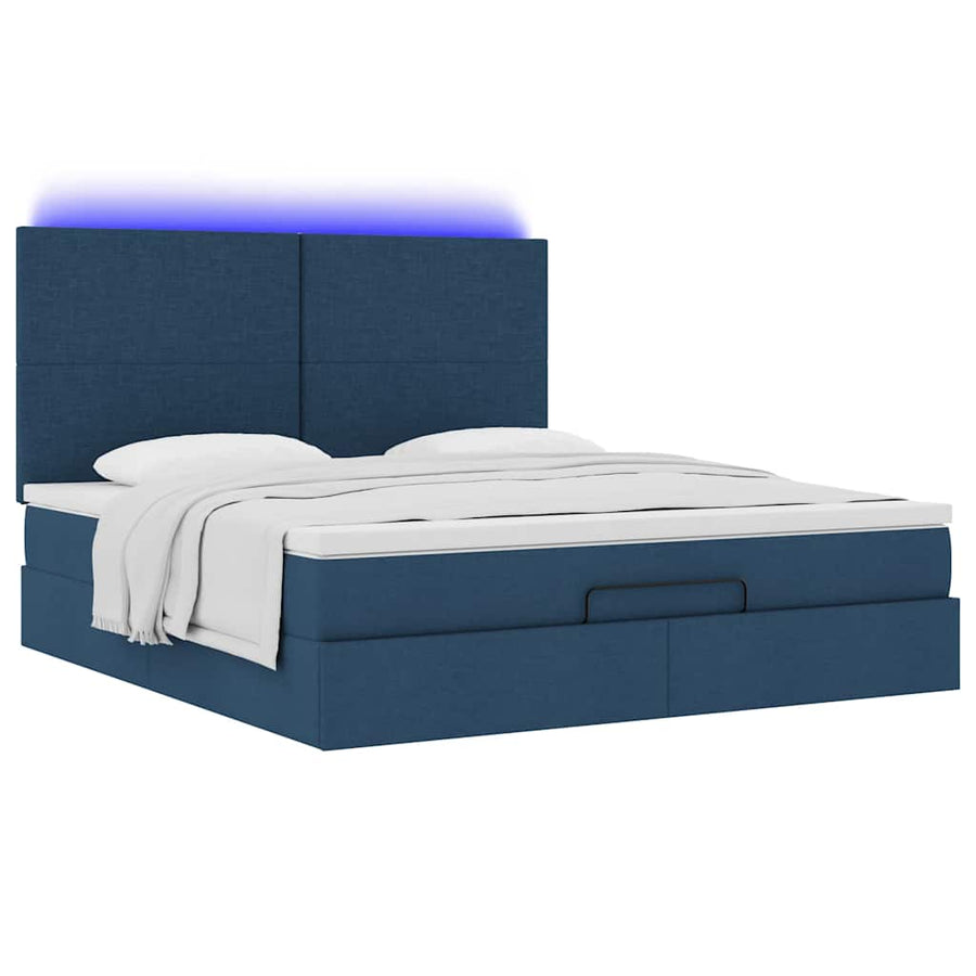 Ottoman bed met matras en LED's 160x200cm stof blauw