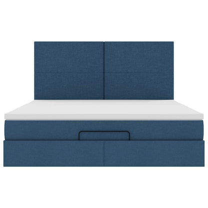 Ottoman bed met matras en LED's 160x200cm stof blauw