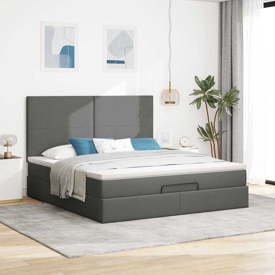 Ottoman bed met matras en LED's 180x200cm stof donkergrijs