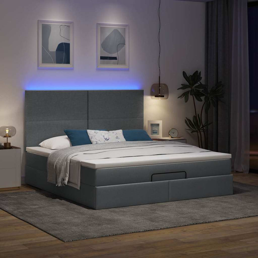 Ottoman bed met matras en LED's 180x200cm stof donkergrijs