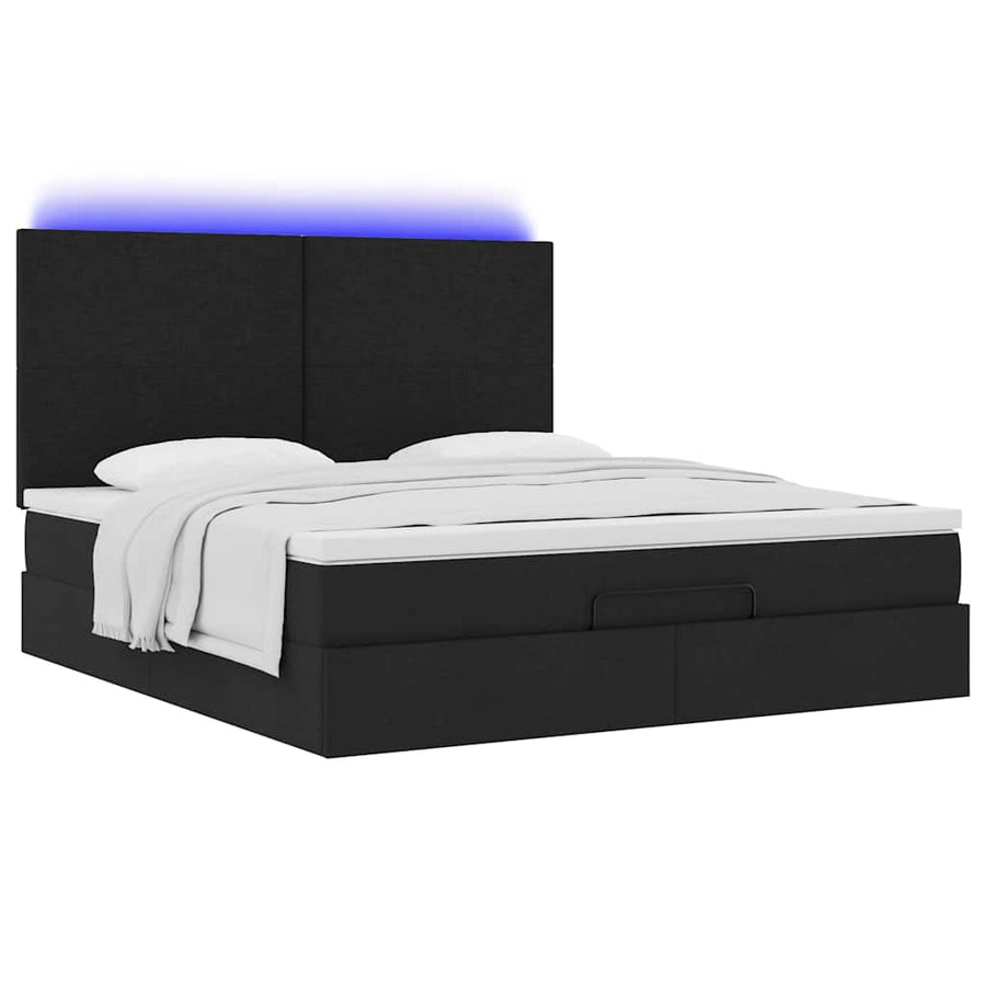 Ottoman bed met matras en LED's 180x200cm stof zwart
