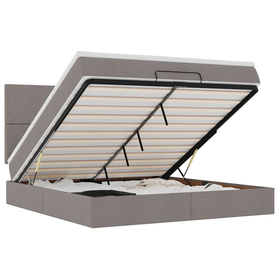 Ottoman bed met matras en LED's 180x200cm stof taupe