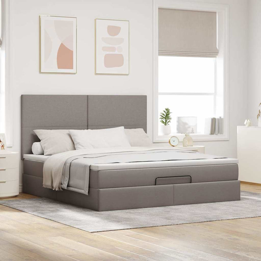 Ottoman bed met matras en LED's 180x200cm stof taupe