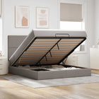 Ottoman bed with mattress and LEDs 180x200cm fabric taupe