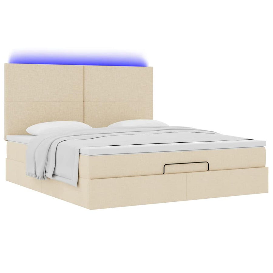 Ottoman bed met matras en LED's 180x200cm stof crèmekleurig