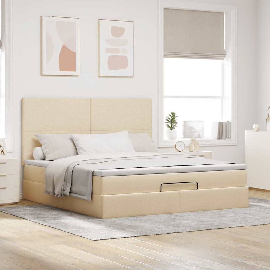 Ottoman bed met matras en LED's 180x200cm stof crèmekleurig