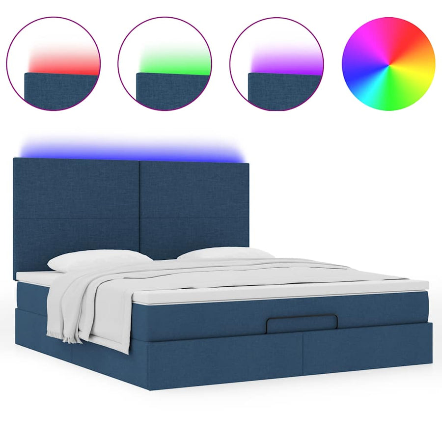 Ottoman bed met matras en LED's 180x200cm stof blauw