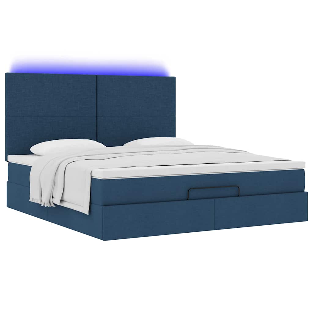 Ottoman bed met matras en LED's 180x200cm stof blauw