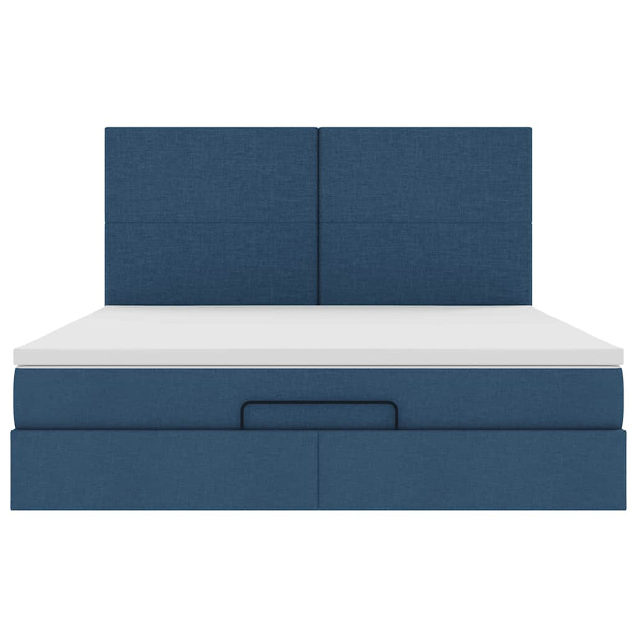 Ottoman bed met matras en LED's 180x200cm stof blauw