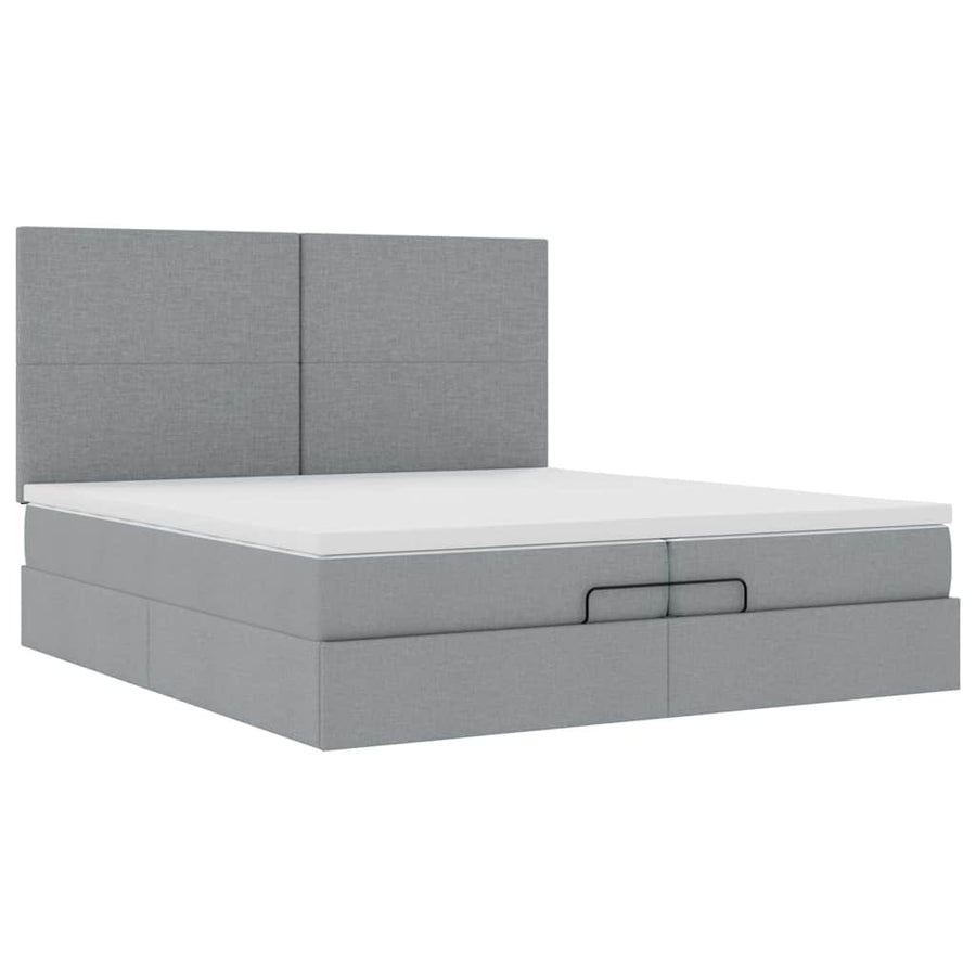 Ottoman bed met matrassen en LED's 200x200cm stof lichtgrijs