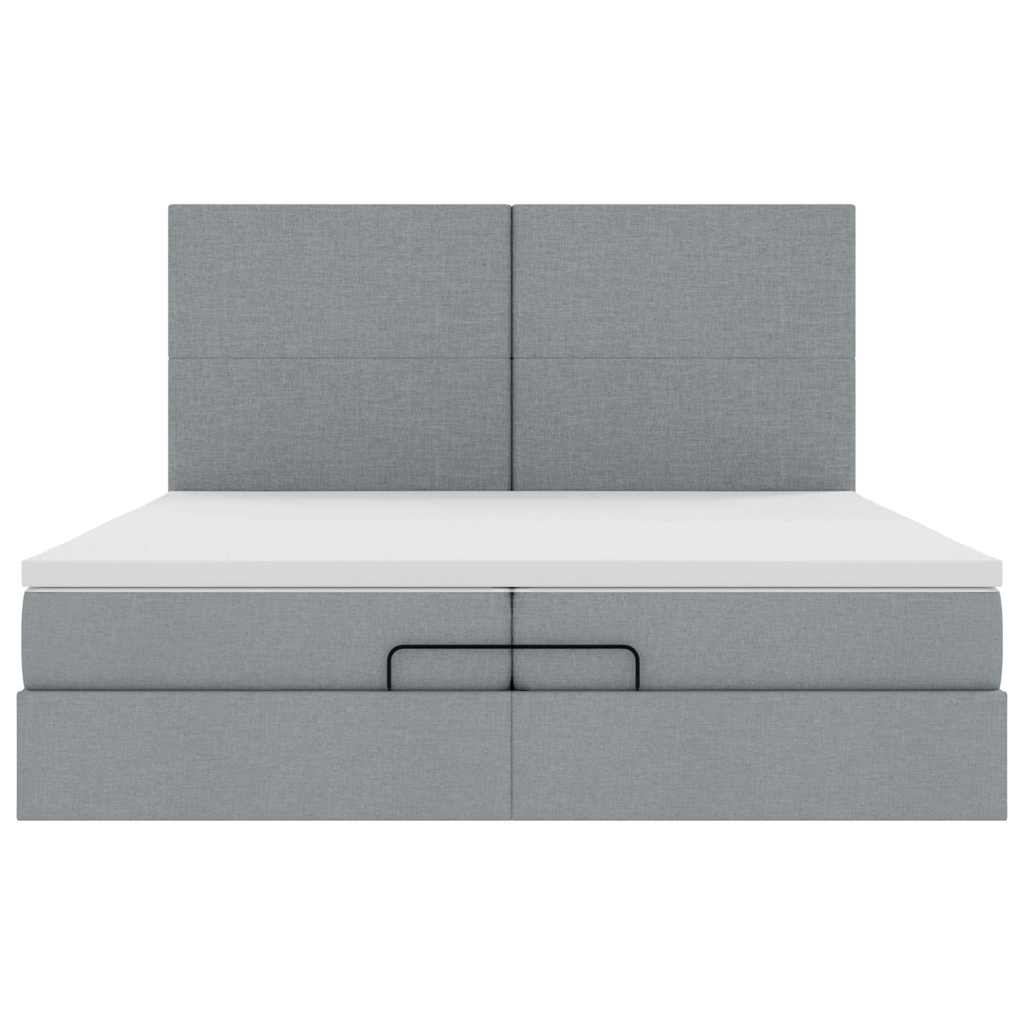 Ottoman bed met matrassen en LED's 200x200cm stof lichtgrijs
