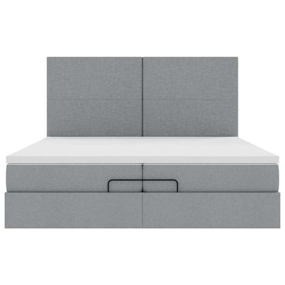 Ottoman bed met matrassen en LED's 200x200cm stof lichtgrijs