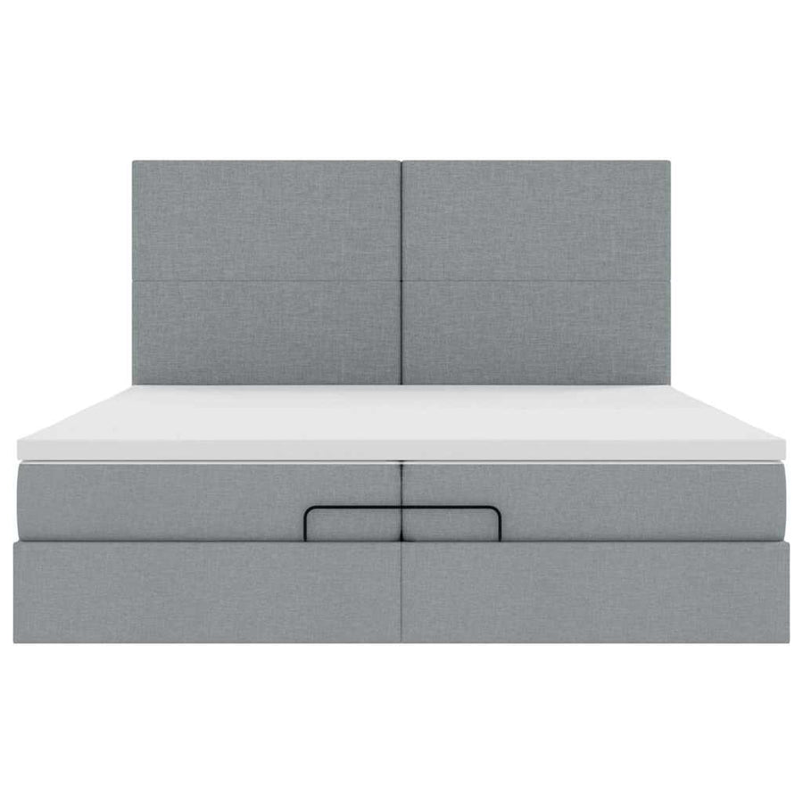 Ottoman bed met matrassen en LED's 200x200cm stof lichtgrijs