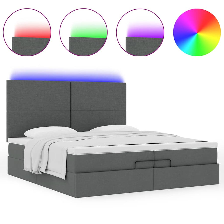 Ottoman bed met matrassen en LED's 200x200cm stof donkergrijs