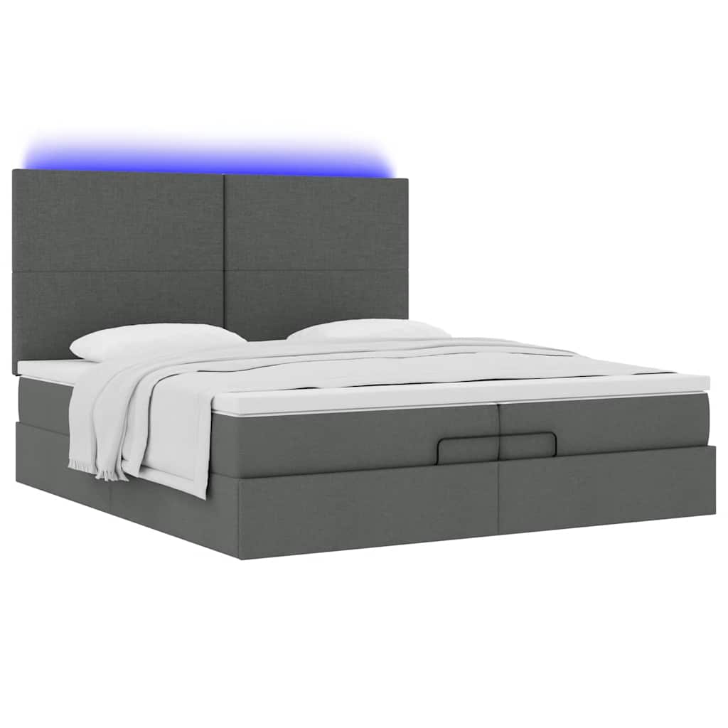 Ottoman bed met matrassen en LED's 200x200cm stof donkergrijs