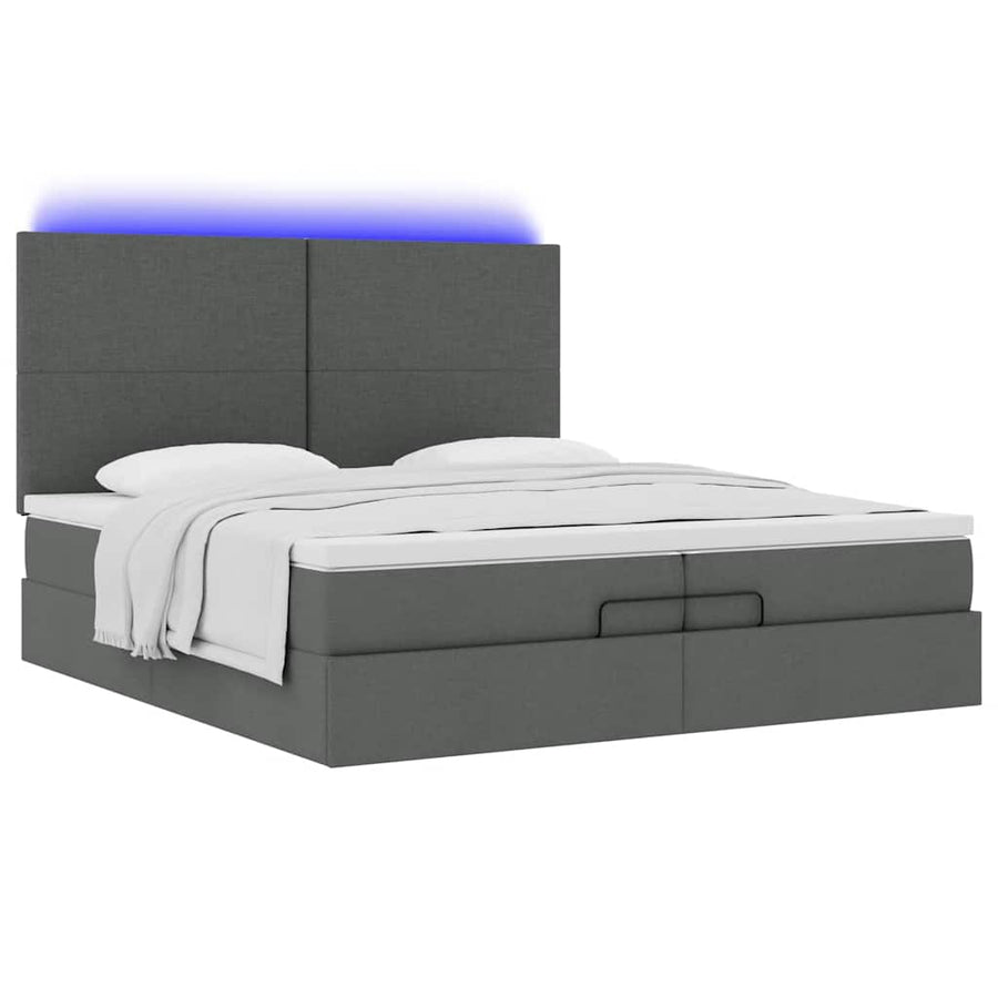 Ottoman bed met matrassen en LED's 200x200cm stof donkergrijs