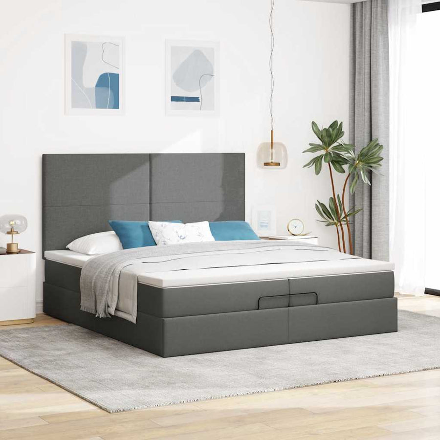 Ottoman bed met matrassen en LED's 200x200cm stof donkergrijs