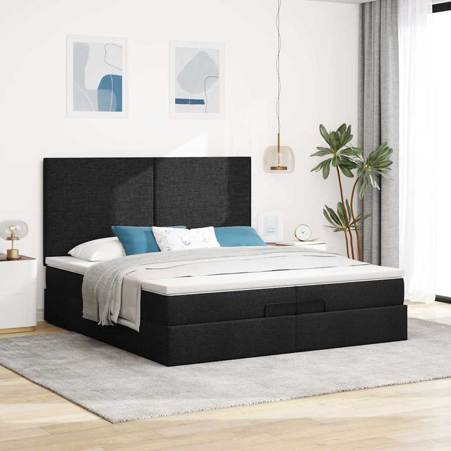 Ottoman bed met matrassen en LED's 200x200cm stof zwart