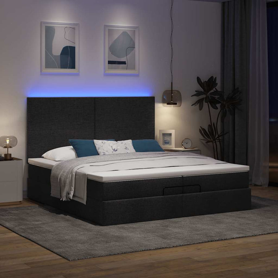Ottoman bed met matrassen en LED's 200x200cm stof zwart